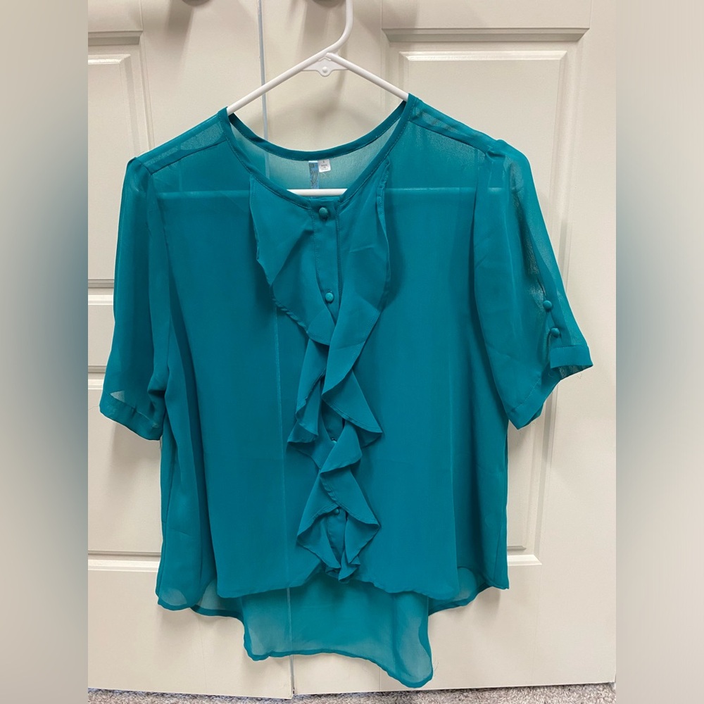 Francesca’s blue button down blouse